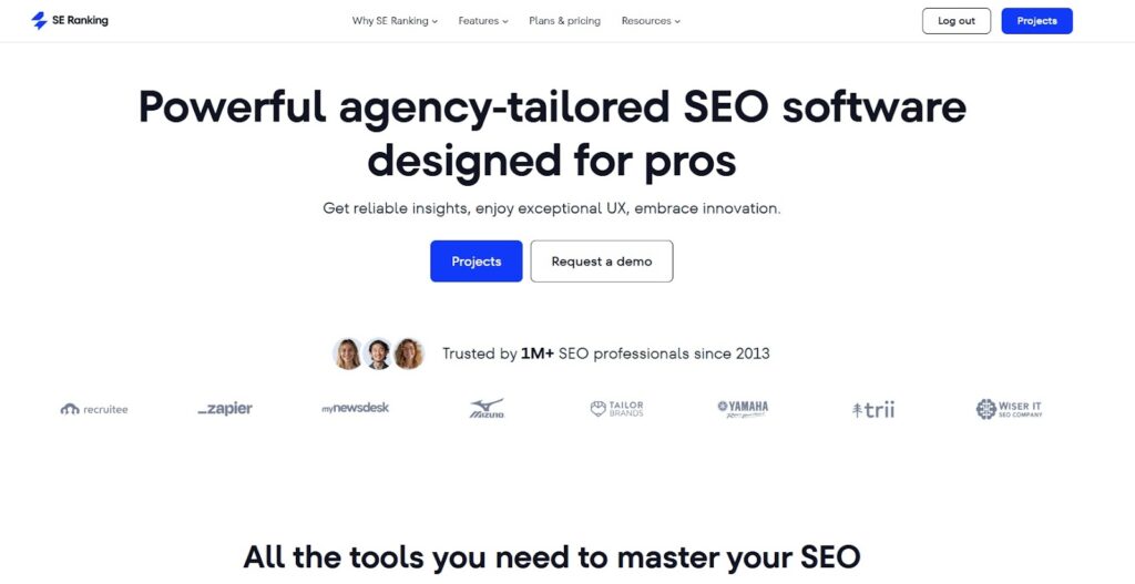 Main page of SE Ranking website