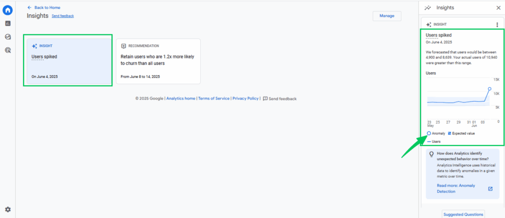 Anomaly detection in automated insights  