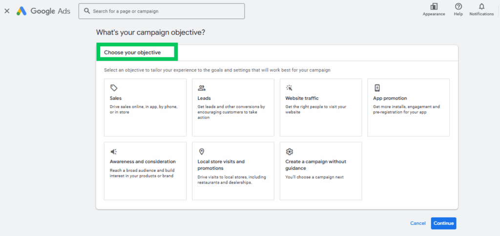 Google Ads Campaign Objective