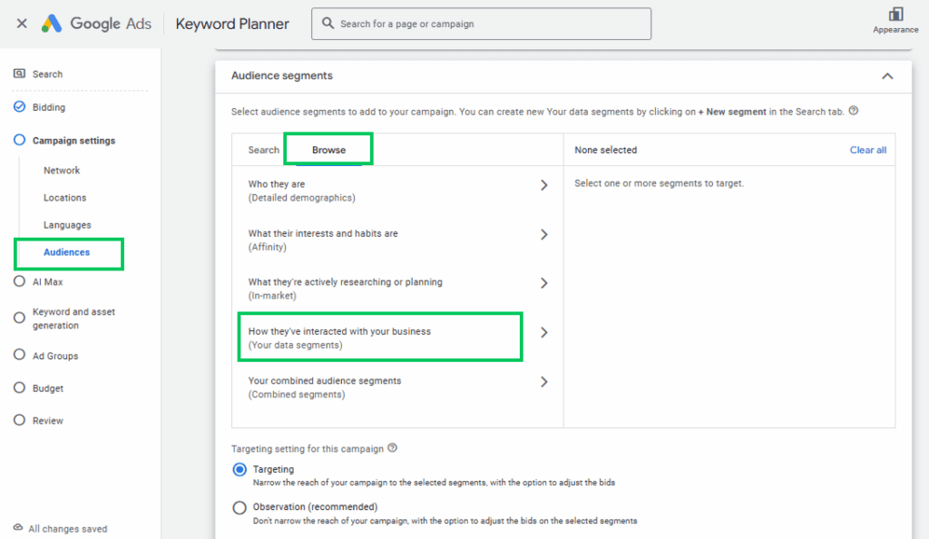 Choose option from browse section