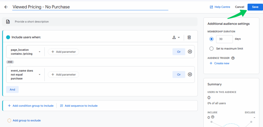 Configuration of custom audience