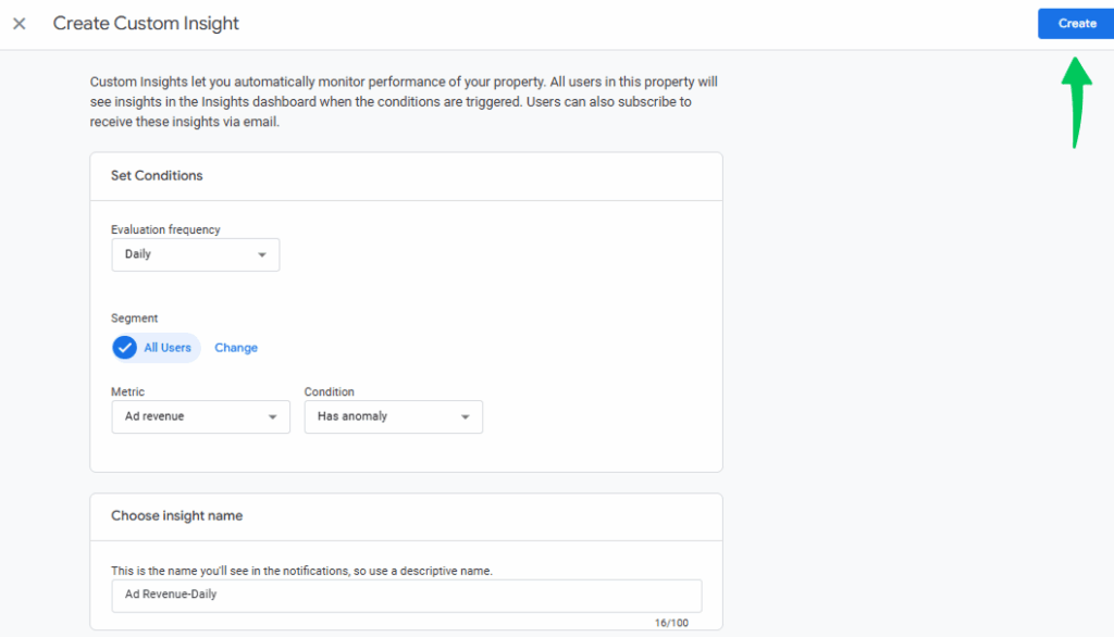 Configuration of custom insight