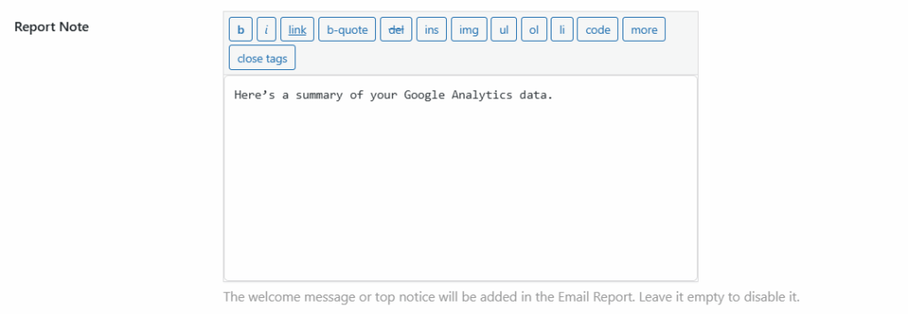 Custom Email Report Message Setting Custom Email Report Message Setting