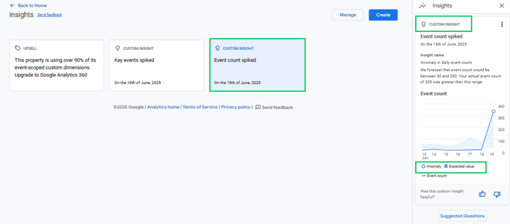 Anomaly detection in custom insights
