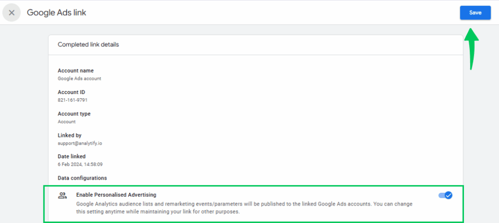 Enable personalized advertising 