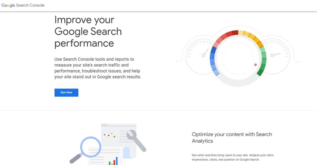 Google Search Console main page