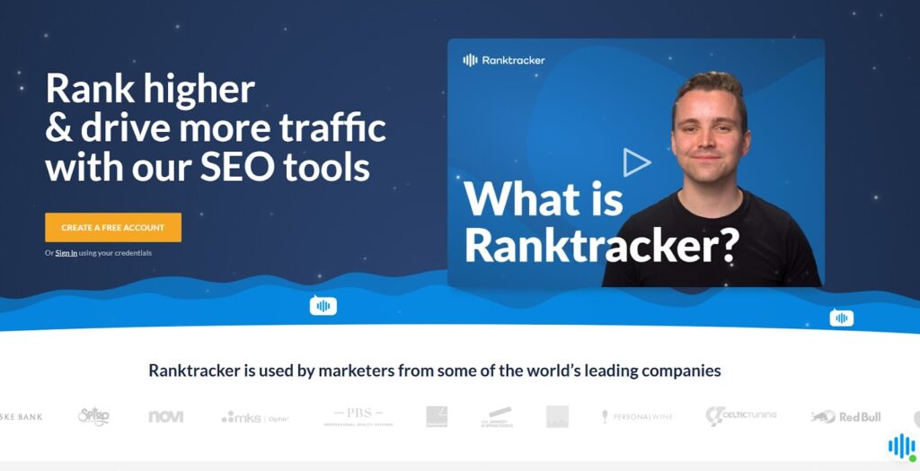 Main page of Ranktracker site