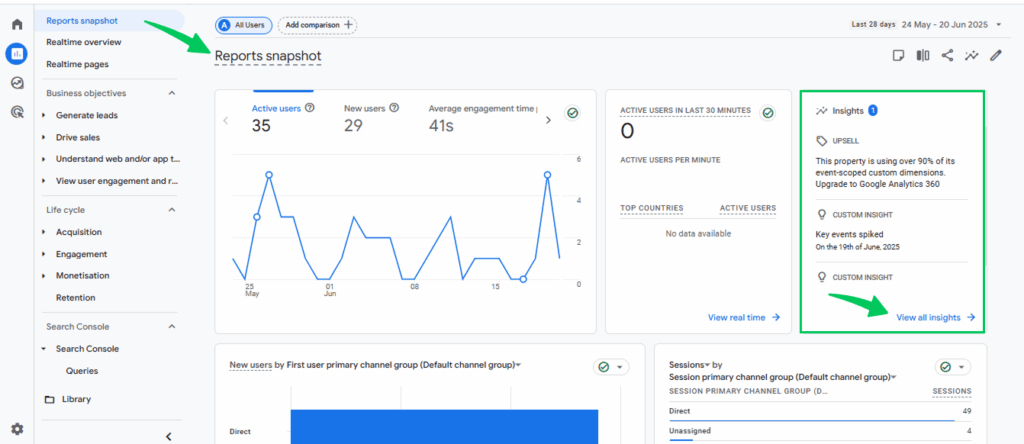 Create custom insights via reports snapshot