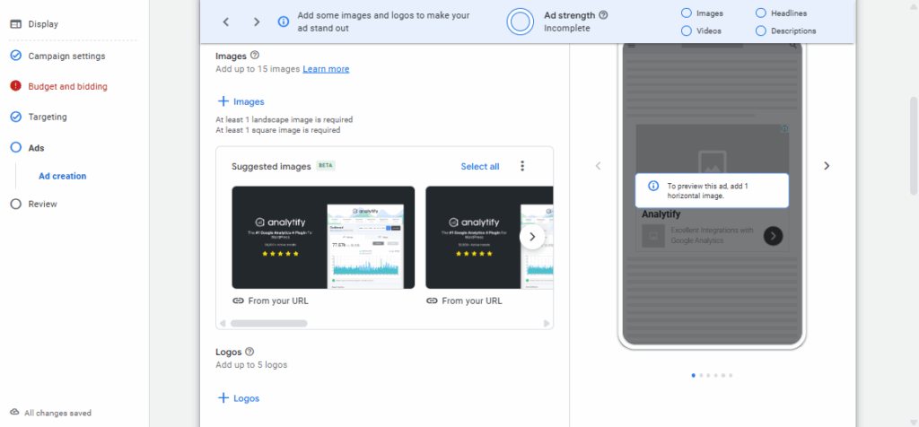 Google Ad createion
