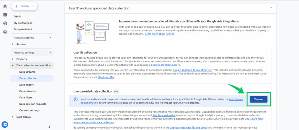 Turn on user-provided data collection