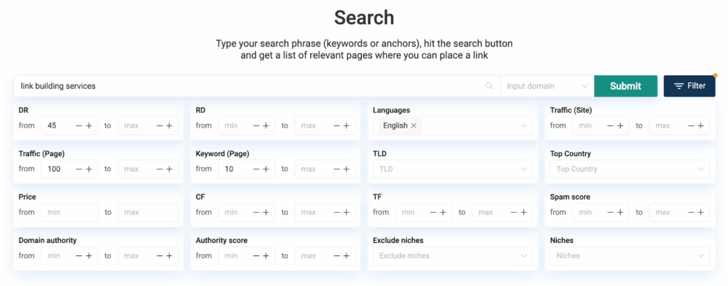Insert Link Search Results