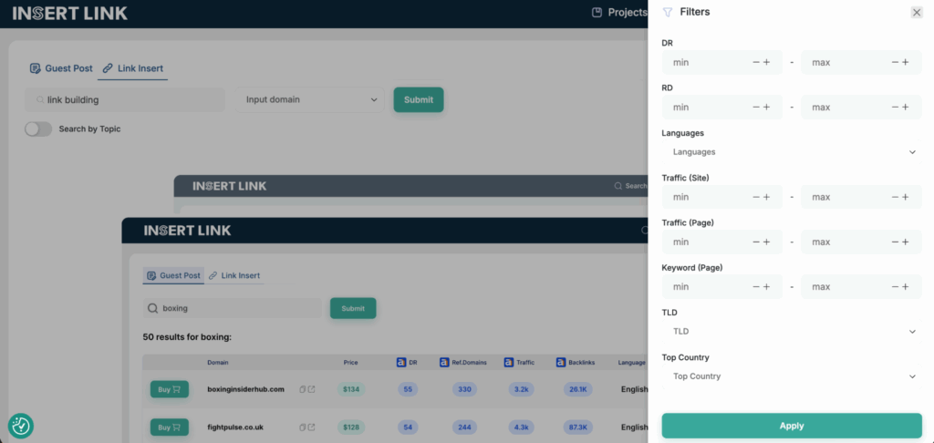 Insert.link dashboard Insert.link dashboard