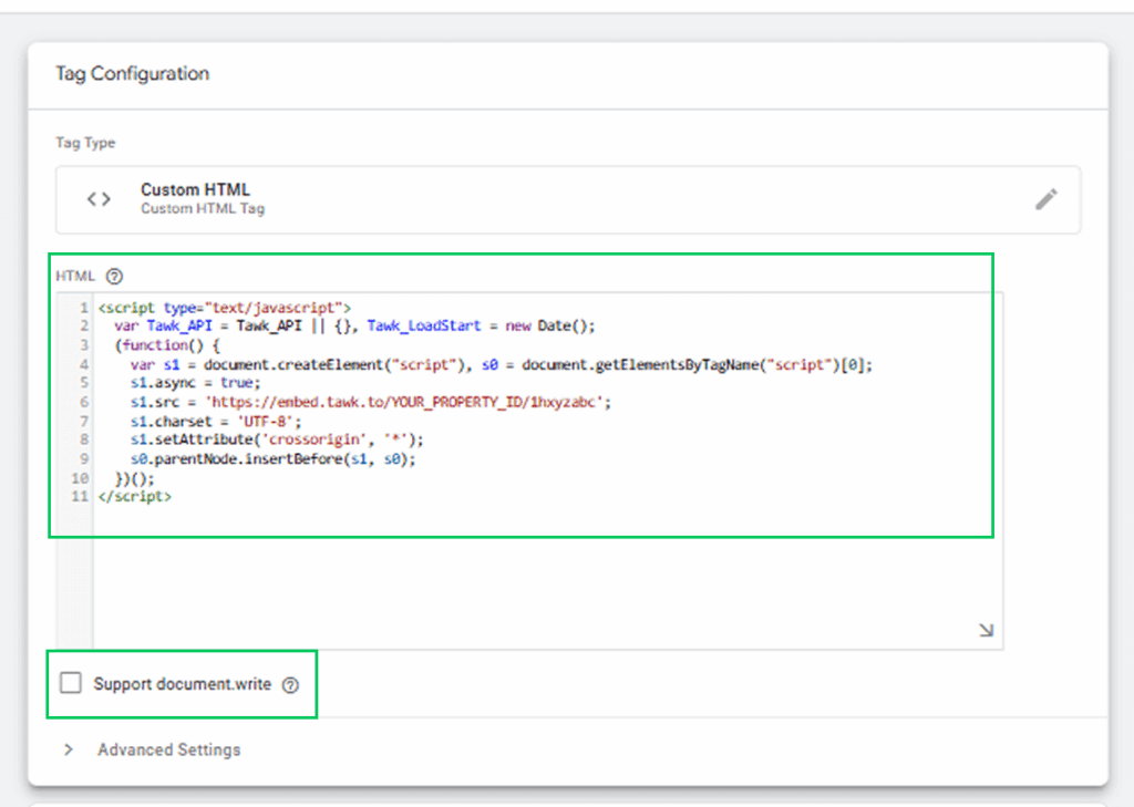Paste custom HTML code