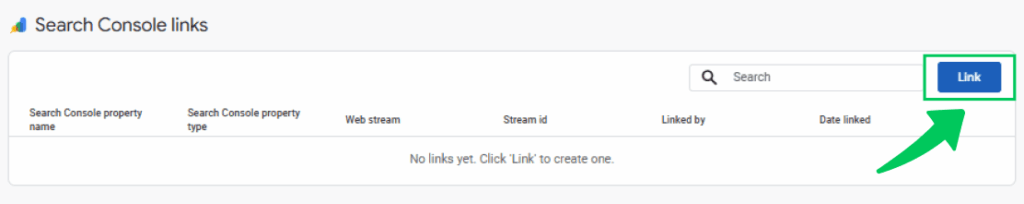 Link button to finally link google search console to google analytics