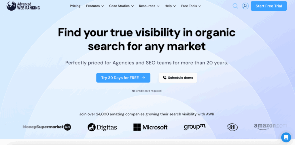 The main page of Advanced WEB Ranking website