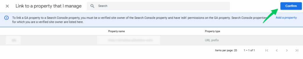 Click confirm button to proceed to link google search console to google analytics
