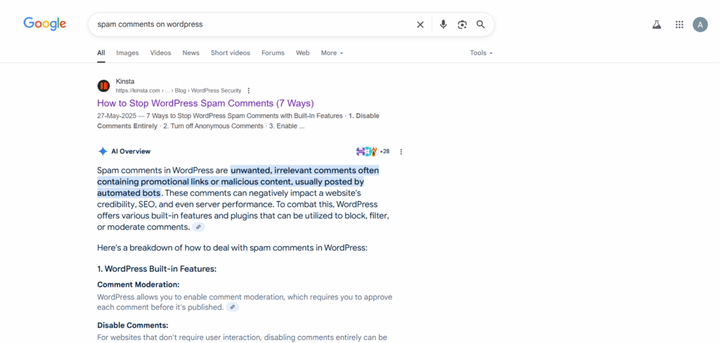 Google ai overviews on search engine for SEO KPIS 