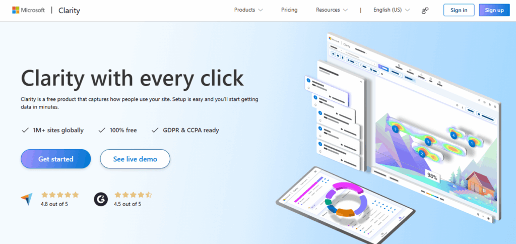 Microsoft Clarity main dashboard