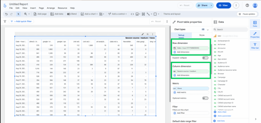Add custom dimensions and metrics for your table