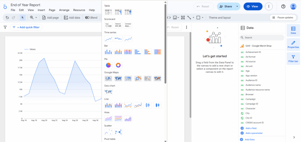 All available charts in looker studio charts 