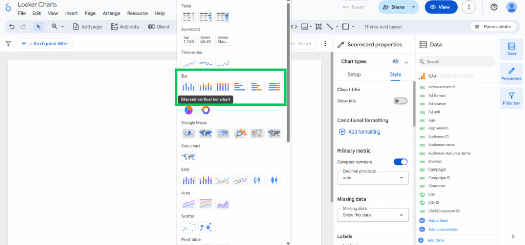 Types of bar charts available in looker studio