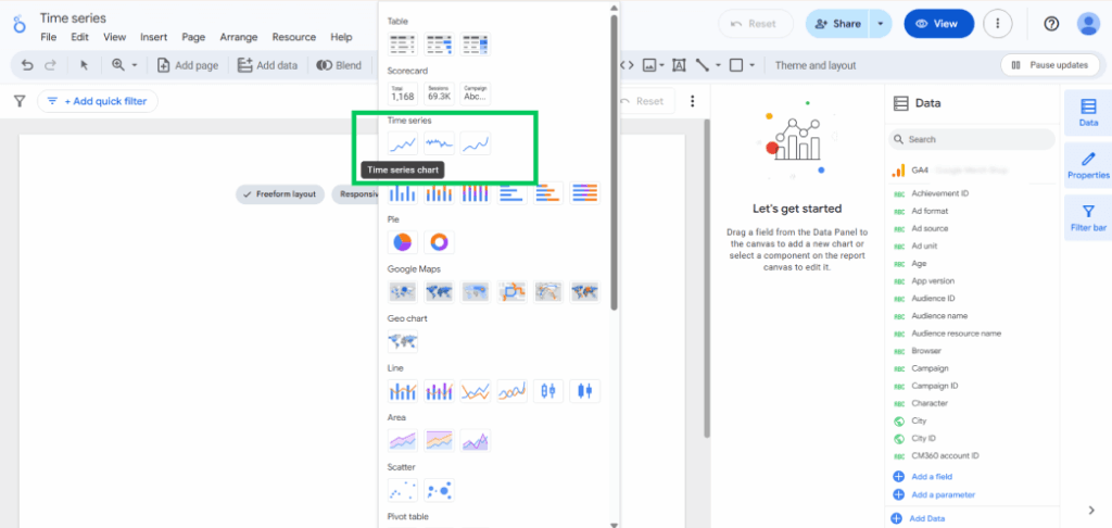Choose any type of time series charts in looker studio charts
