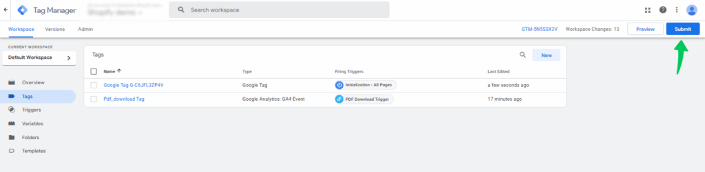 Choose submit tab
