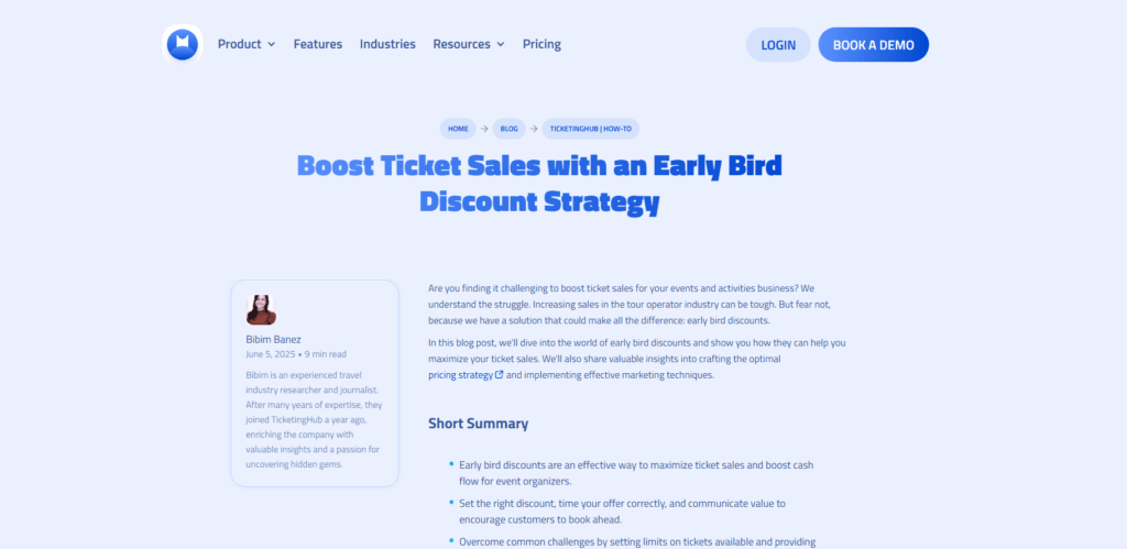 Ticketing hub landing page