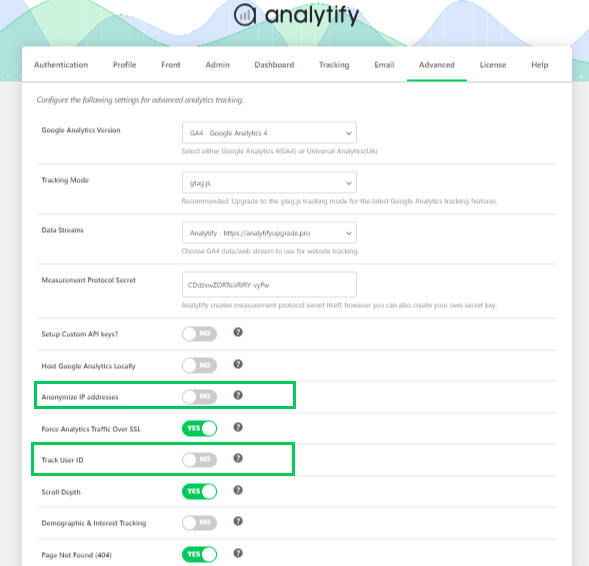 Anonymize IP addresses and Track user ID Anonymize IP addresses and Track user ID