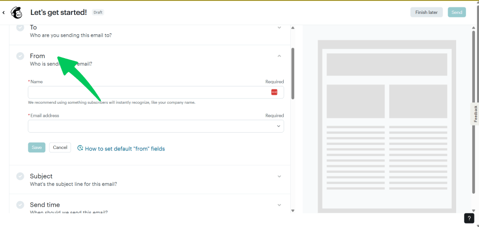 Add sender and receipt details for how to create an email newsletter Add sender and receipt details for how to create an email newsletter