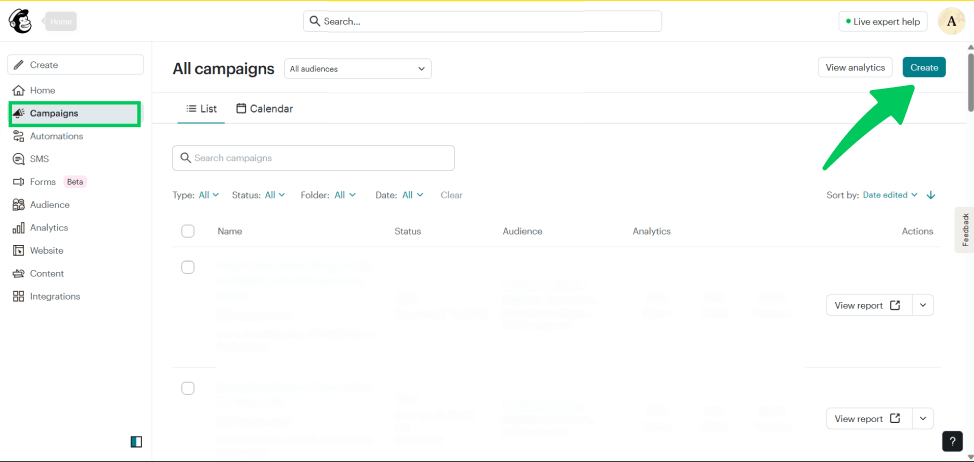 Click on create to create an email Click on create to create an email