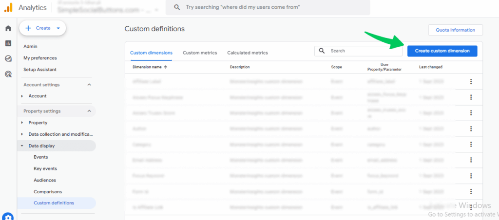 Create custom dimension