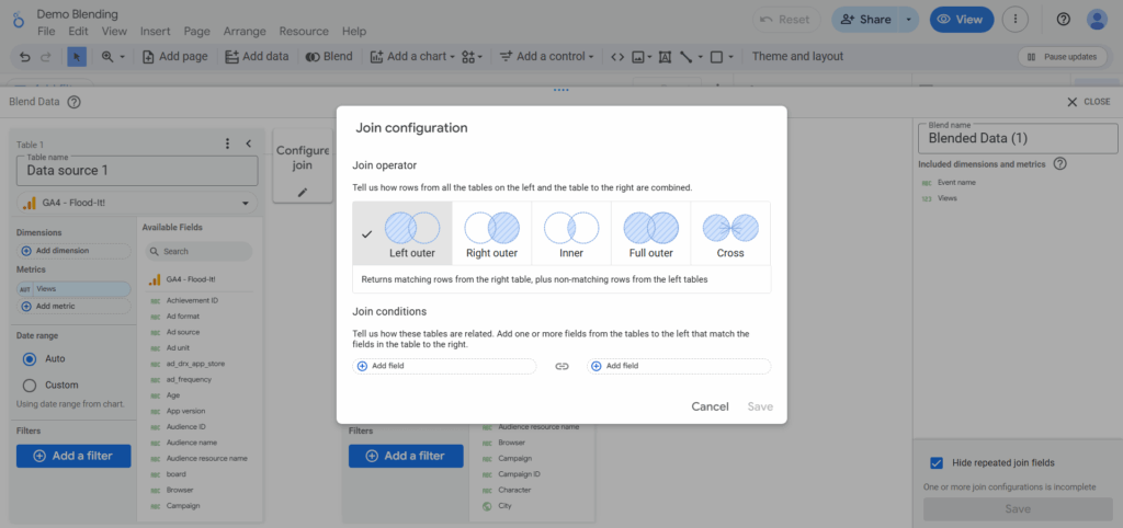 Select left join type for blend