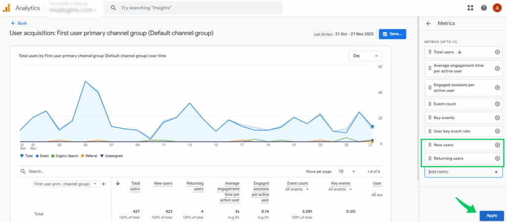 Apply these metrics on reports
