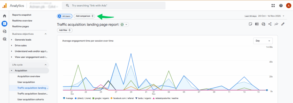 Click on the Add Comparison tab