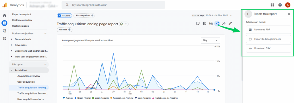 Export the Traffic Acquisition report 
