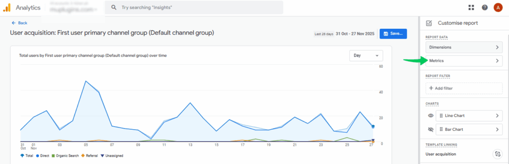 Click on Metrics tab