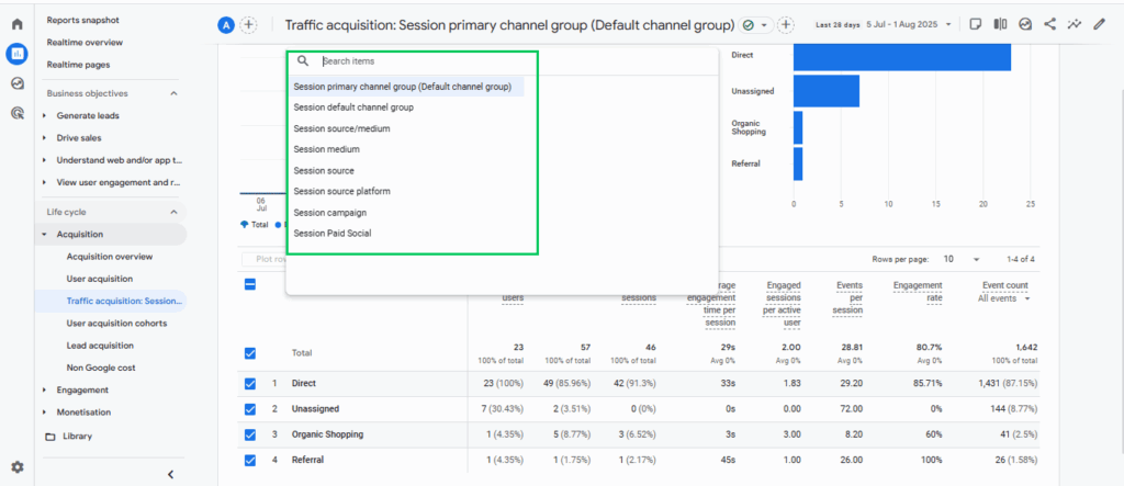 Select any required Dimension