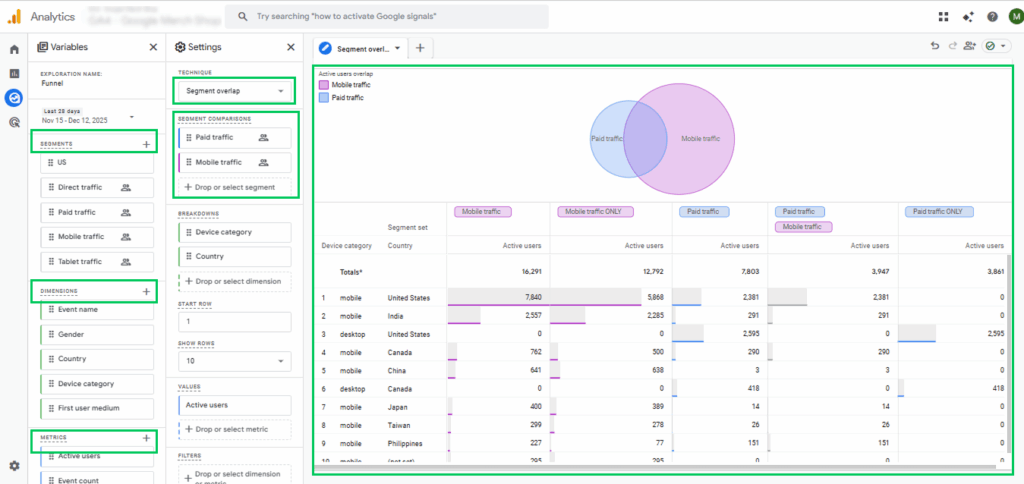 Configuration of Overlapping Segments Report
