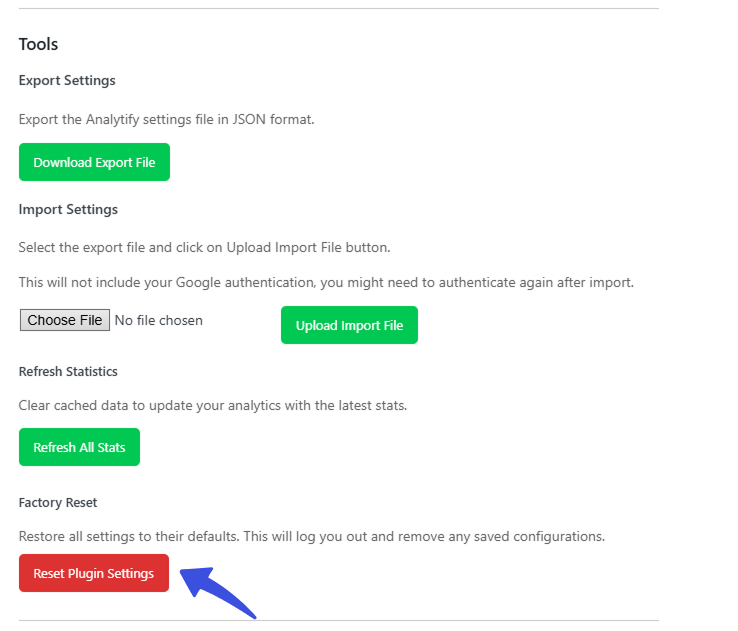 Factory Reset Option in Analytify 8.0 Factory Reset Option in Analytify 8.0