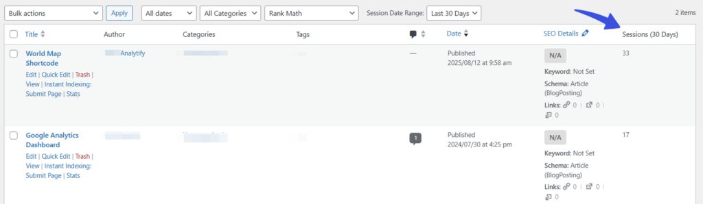 New Column for Sessions (Last 30 Days) New Column for Sessions (Last 30 Days)