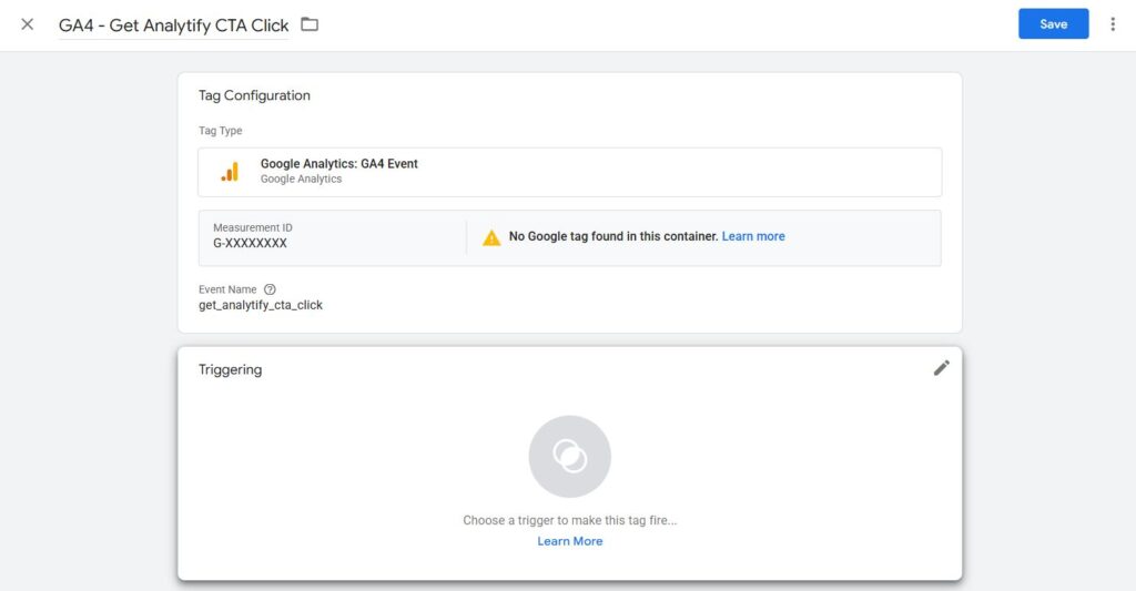 Select the triggering option in GTM tag