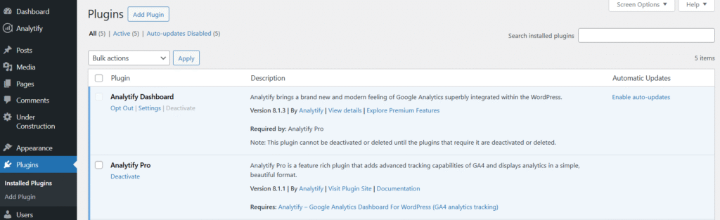 Activate analytify pro in plugins section for