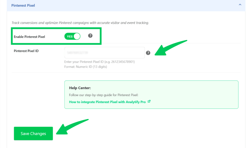 Enable pinterest pixels tracking option in analytify Enable pinterest pixels tracking option in analytify