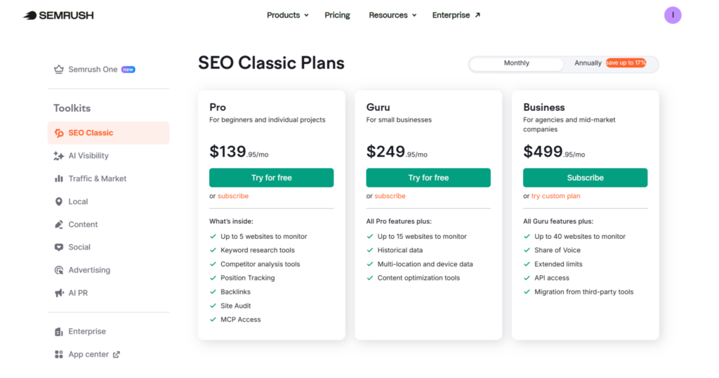 SEMrush API multi-toolkit interface showing AI Search Health Audit results and keyword module options SEMrush API multi-toolkit interface showing AI Search Health Audit results and keyword module options