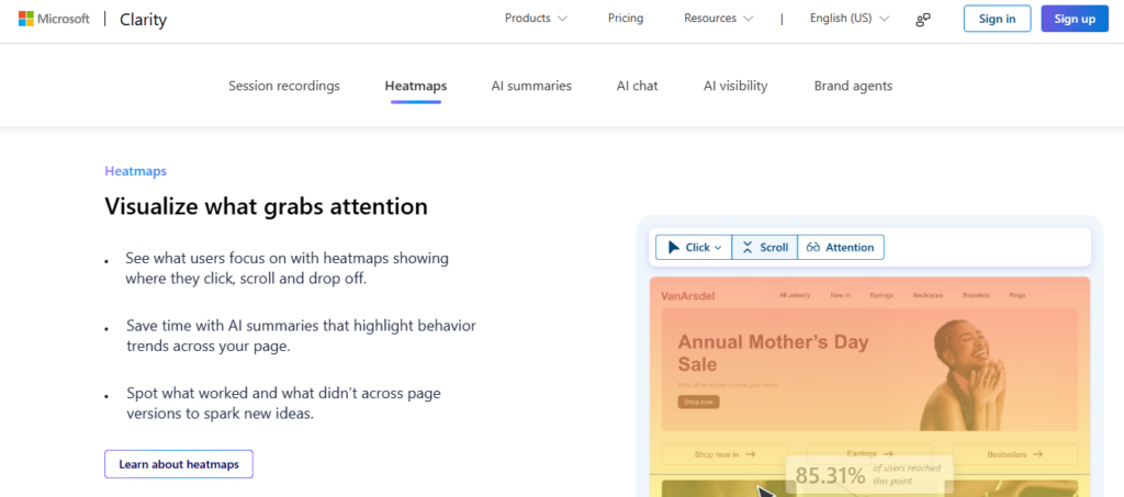 Microsoft Clarity Heatmap Feature