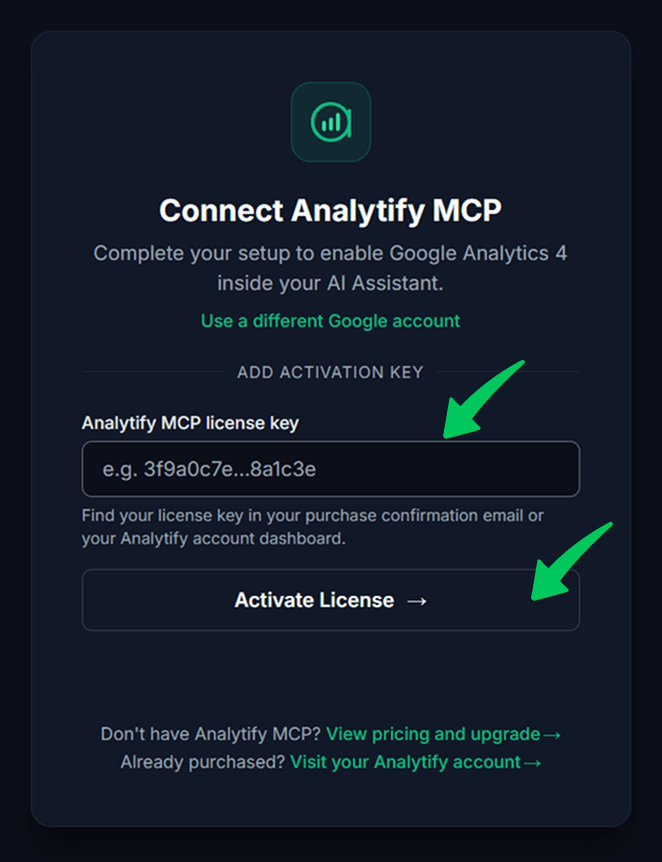 How to Connect GA4 to ChatGPT With Analytify MCP Enter your Analytify MCP license key and click Activate License