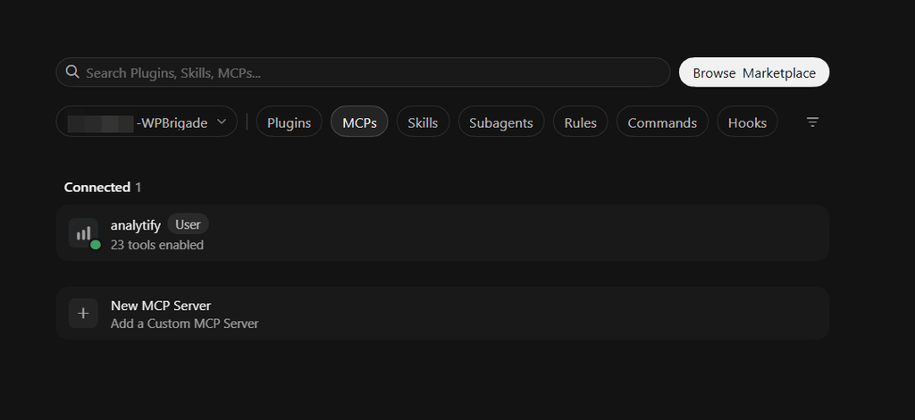 It now appears as connected in Cursor (Analytify MCP setup in Cursor)
